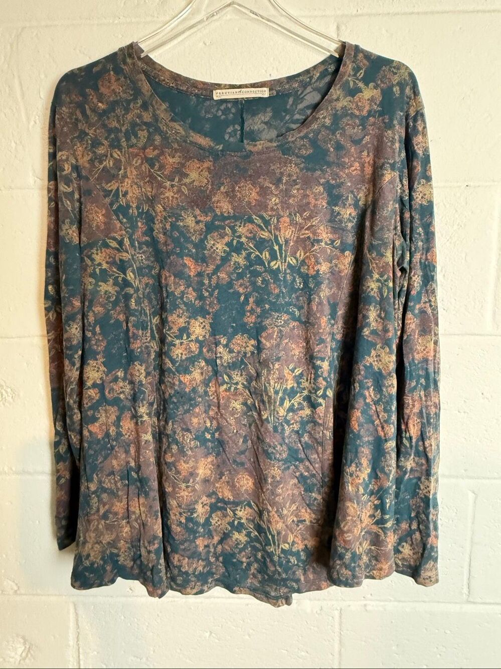Peruvian Connection Women’s M/L Pima Cotton Modal Floral Long Sleeve Tunic Top